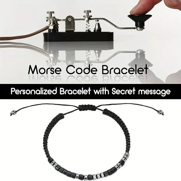 Morse Code- Couples say "I Love You' Natural Stone Matching Lovers Bracelet Set - Picture 3 of 3